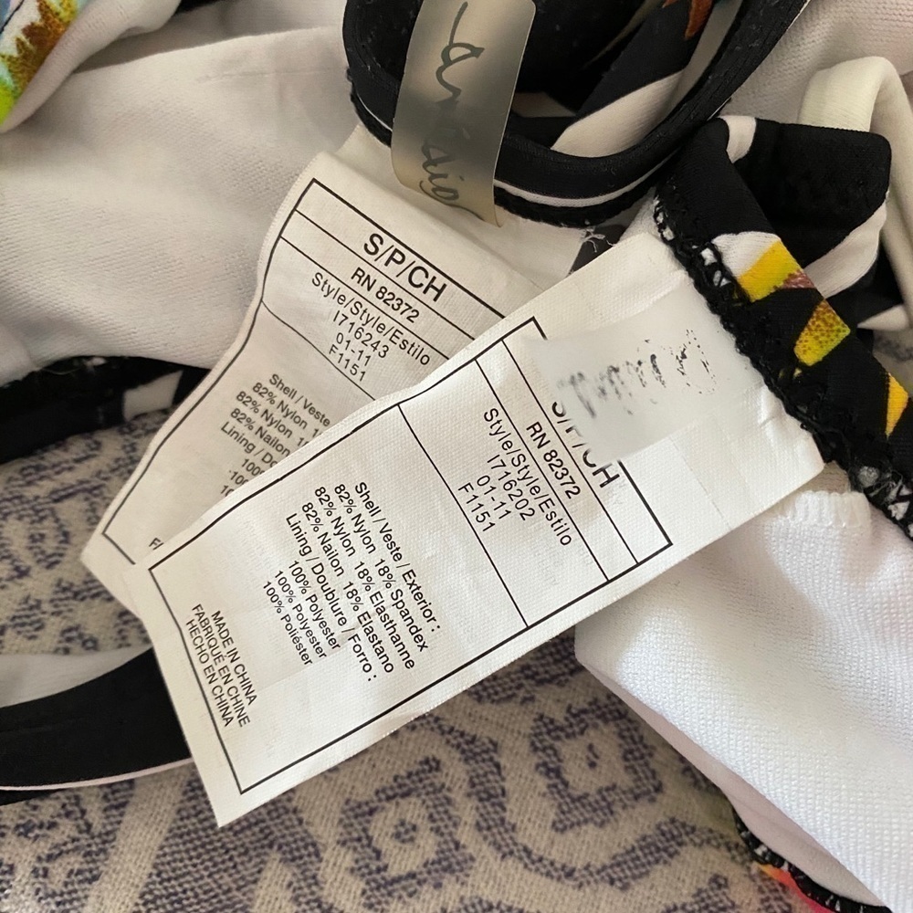 Raisin Black White Floral Stripe String Bikini - Picture 6 of 7